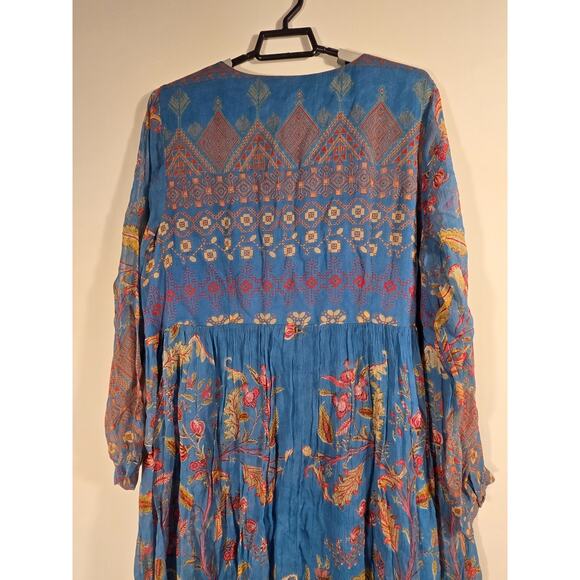 Soft Surroundings Dress XL Blue Mirapani Prairie Tiered Boho Embroidered Maxi - Picture 10 of 13